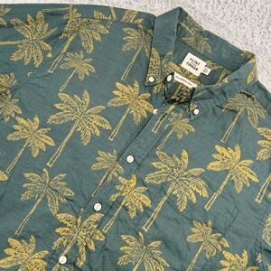 Flint and Tinder Palm Print Shirt Mens XL Green Organic Cotton Short Sleeve S/S